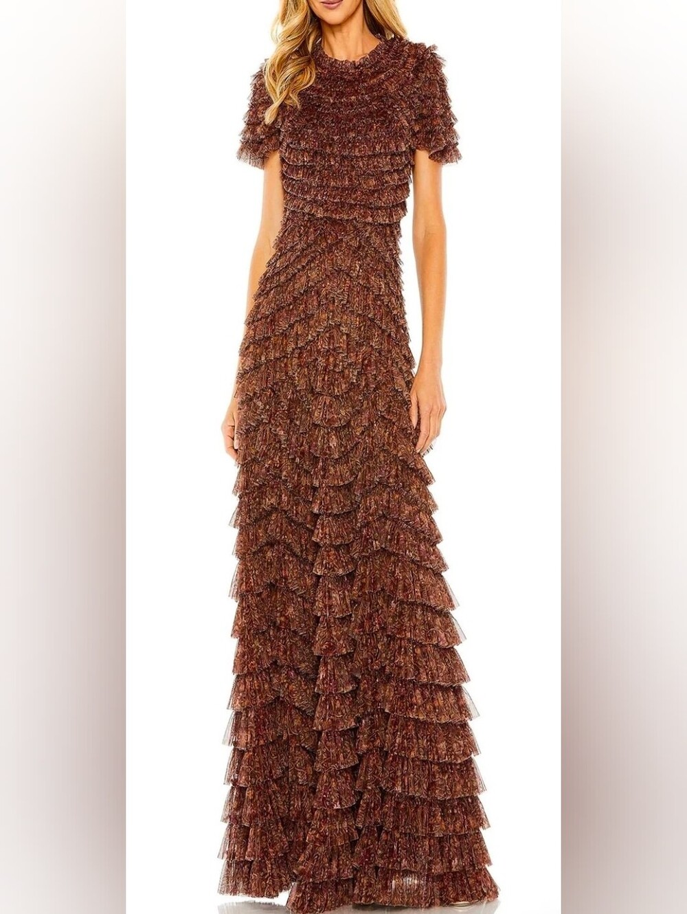 Mac Duggal 8042 Tiered Ruffle Evening Fall Gown Brown Size 20 NWT